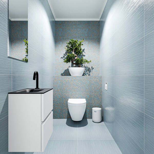 Mondiaz ADA Toiletmeubel 40x30x50cm met 1 kraangaten 2 lades talc mat Wastafel Lex links Solid Surface Zwart FK75342058