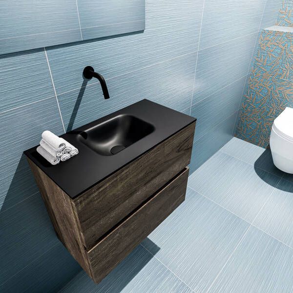 Mondiaz ADA Toiletmeubel 60x30x50cm met 0 kraangaten 2 lades dark brown mat Wastafel Lex midden Solid Surface Wit FK75342005