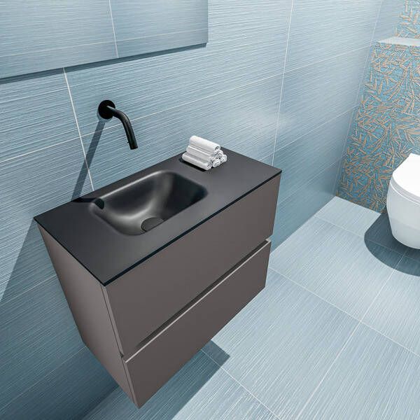 Mondiaz ADA Toiletmeubel 60x30x50cm met 0 kraangaten 2 lades dark grey mat Wastafel Lex links Solid Surface Zwart FK75342123