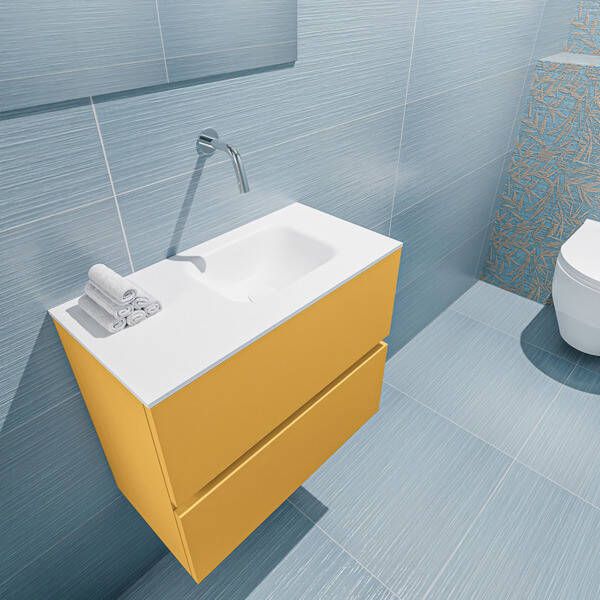 Mondiaz ADA Toiletmeubel 60x30x50cm met 0 kraangaten 2 lades ocher mat Wastafel Lex rechts Solid Surface Zwart FK75342212