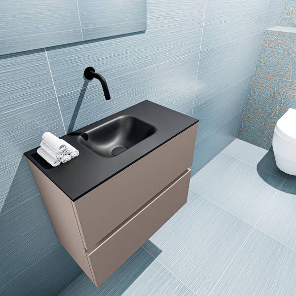Mondiaz ADA Toiletmeubel 60x30x50cm met 0 kraangaten 2 lades smoke mat Wastafel Lex midden Solid Surface Zwart FK75342150