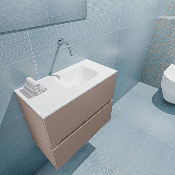 Mondiaz ADA Toiletmeubel 60x30x50cm met 0 kraangaten 2 lades smoke mat Wastafel Lex rechts Solid Surface Wit FK75341806