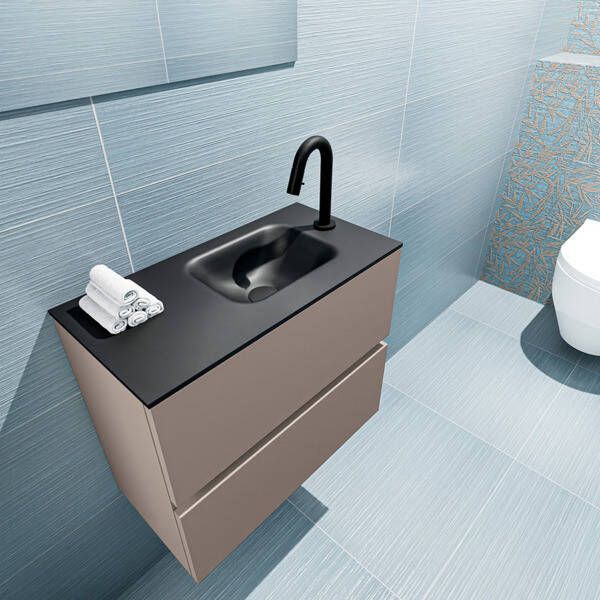 Mondiaz ADA Toiletmeubel 60x30x50cm met 1 kraangaten 2 lades smoke mat Wastafel Lex rechts Solid Surface Zwart FK75342153