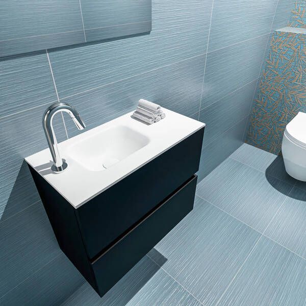 Mondiaz ADA Toiletmeubel 60x30x50cm met 1 kraangaten 2 lades urban mat Wastafel Lex links Solid Surface Zwart FK75342093