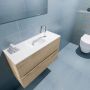 Mondiaz ADA Toiletmeubel 80x30x50cm 1 kraangat 2 lades washed oak mat wasbak midden Solid surface Wit FK75341981 - Thumbnail 2