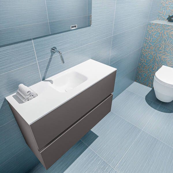 Mondiaz ADA Toiletmeubel 80x30x50cm met 0 kraangaten 2 lades dark grey mat Wastafel Lex midden Solid Surface Wit FK75341779