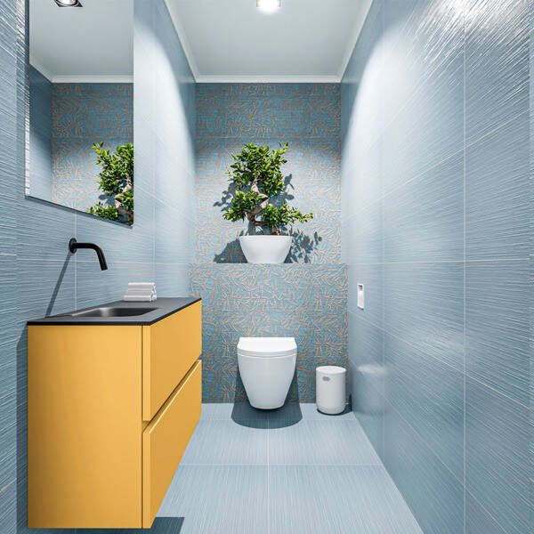 Mondiaz ADA Toiletmeubel 80x30x50cm met 0 kraangaten 2 lades ocher mat Wastafel Lex links Solid Surface Wit FK75341868