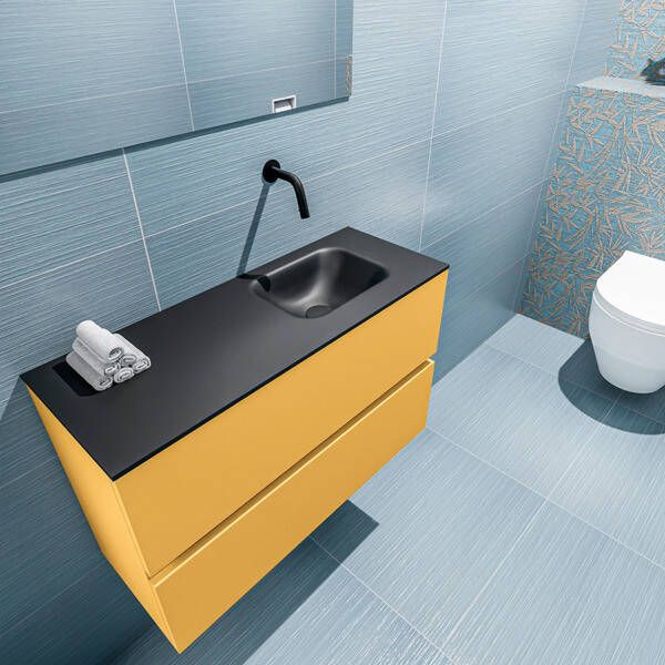 Mondiaz ADA Toiletmeubel 80x30x50cm met 0 kraangaten 2 lades ocher mat Wastafel Lex rechts Solid Surface Zwart FK75342218