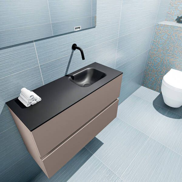 Mondiaz ADA Toiletmeubel 80x30x50cm met 0 kraangaten 2 lades smoke mat Wastafel Lex rechts Solid Surface Zwart FK75342160