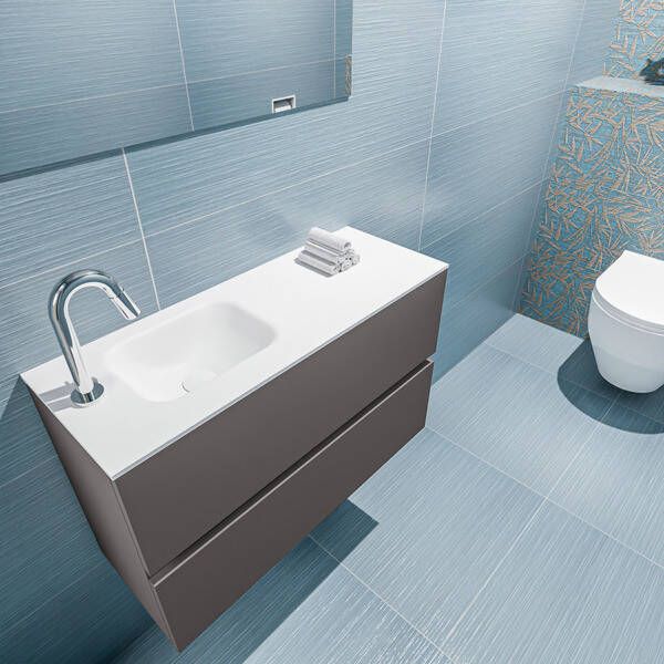 Mondiaz ADA Toiletmeubel 80x30x50cm met 1 kraangaten 2 lades dark grey mat Wastafel Lex links Solid Surface Wit FK75341780
