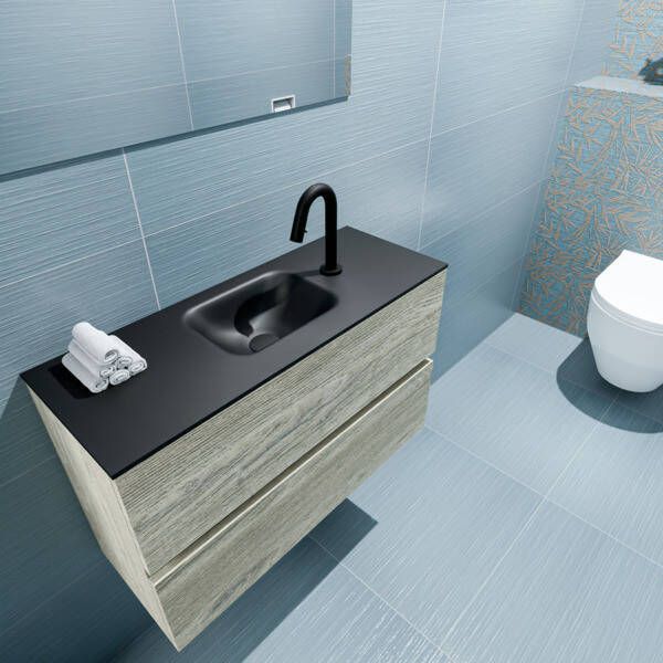 Mondiaz ADA Toiletmeubel 80x30x50cm met 1 kraangaten 2 lades light brown grey mat Wastafel Lex midden Solid Surface Wit FK75342039