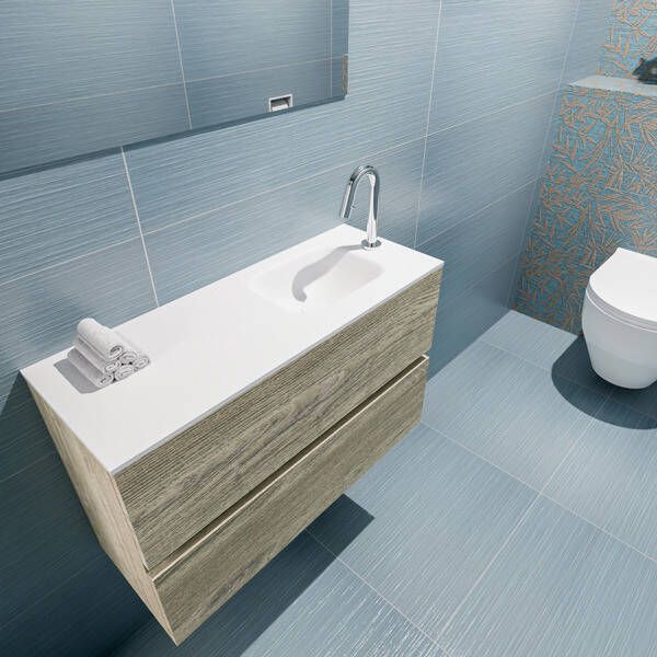 Mondiaz ADA Toiletmeubel 80x30x50cm met 1 kraangaten 2 lades light brown grey mat Wastafel Lex rechts Solid Surface Wit FK75342043