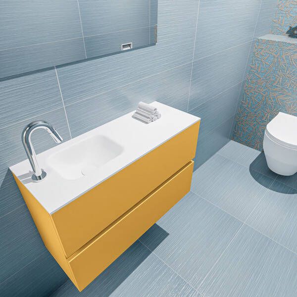 Mondiaz ADA Toiletmeubel 80x30x50cm met 1 kraangaten 2 lades ocher mat Wastafel Lex links Solid Surface Zwart FK75342215