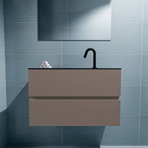 Mondiaz ADA Toiletmeubel 80x30x50cm met 1 kraangaten 2 lades smoke mat Wastafel Lex midden Solid Surface Zwart FK75342155