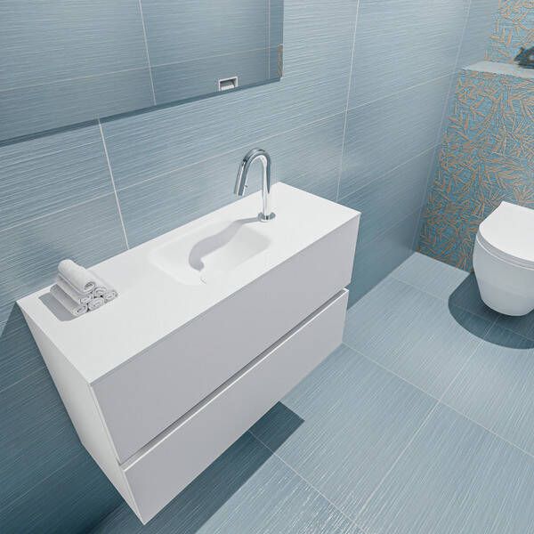 Mondiaz ADA Toiletmeubel 80x30x50cm met 1 kraangaten 2 lades talc mat Wastafel Lex midden Solid Surface Zwart FK75342068