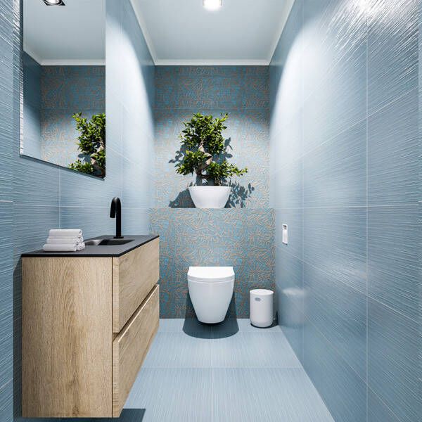 Mondiaz ADA Toiletmeubel 80x30x50cm met 1 kraangaten 2 lades washed oak mat Wastafel Lex midden Solid Surface Zwart FK75342329
