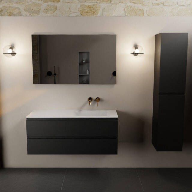 Mondiaz Aivy badmeubelset 120x45x50cm 0 kraangaten 1 wasbak talc Solid surface Rechts 2 lades Met spiegel MDF Urban AIVY80237