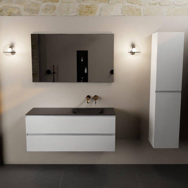 Mondiaz Aivy badmeubelset 120x45x50cm 0 kraangaten 1 wasbak urban Solid surface Rechts 2 lades Met spiegel MDF Talc AIVY80258