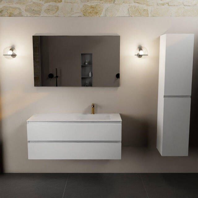 Mondiaz Aivy badmeubelset 120x45x50cm 1 kraangat 1 wasbak talc Solid surface Rechts 2 lades Met spiegel MDF Talc AIVY80174