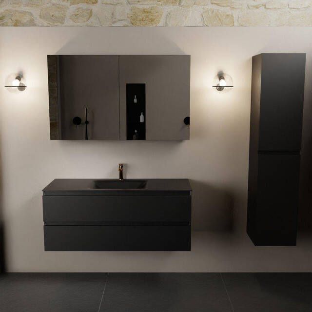 Mondiaz Aivy badmeubelset 120x45x50cm 1 kraangat 1 wasbak urban Solid surface Midden 2 lades Met spiegelkast MDF Urban AIVY80347