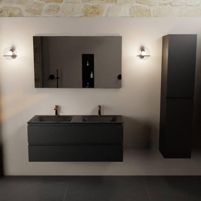 Mondiaz Aivy badmeubelset 120x45x50cm 2 kraangaten 2 wasbakken urban Solid surface Links en rechts 2 lades Met spiegel MDF Urban AIVY80210