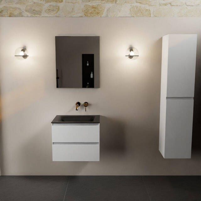 Mondiaz Aivy badmeubelset 60x45x50cm 0 kraangaten 1 wasbak urban Solid surface Midden 2 lades Met spiegel MDF Talc AIVY80253