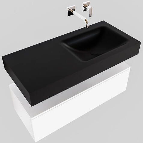 Aqua Splash Badkamermeubel AQS Ibiza 100 cm Mat Wit Solid Surface Wastafel Mat Zwart Badmeubel Ibiza 100 cm Mat Wit Spoelbak Midden Mat Zwart (0