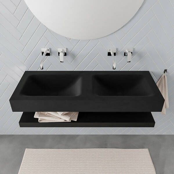 Aqua Splash Badkamermeubel AQS Ibiza 120 cm met Planchet Solid Surface Mat Zwart Badmeubel Ibiza 120 cm Solid Surface Planchet Spoelbak Midden Mat - Foto 1