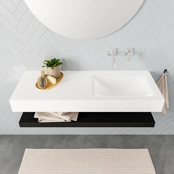 Aqua Splash Badkamermeubel AQS Ibiza 120 cm met Mat Zwart Planchet Solid Surface Wastafel Mat Wit Badmeubel Ibiza 120 cm Solid Surface Planchet Mat - Foto 3