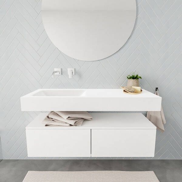 Aqua Splash Badkamermeubel AQS Ibiza 120 cm Twee Soft-Close Lades Solid Surface Wastafel Mat Wit Badmeubel Ibiza 120 cm Twee Lades Spoelbak Midden - Foto 3