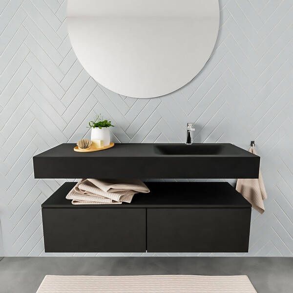 Aqua Splash Badkamermeubel AQS Ibiza 120 cm Twee Soft-Close Lades Solid Surface Wastafel Mat Zwart Badmeubel Ibiza 120 cm Twee Lades Spoelbak Midden - Foto 2