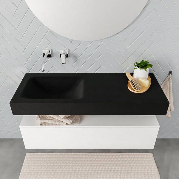 Aqua Splash Badkamermeubel AQS Ibiza 120 cm Mat Wit Solid Surface Wastafel Mat Zwart Badmeubel Ibiza 120 cm Mat Wit Spoelbak Midden Mat Zwart (0 - Foto 3