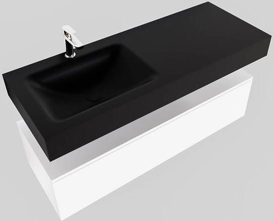 Aqua Splash Badkamermeubel AQS Ibiza 120 cm Mat Wit Solid Surface Wastafel Mat Zwart Badmeubel Ibiza 120 cm Mat Wit Spoelbak Midden Mat Zwart (0 - Foto 5