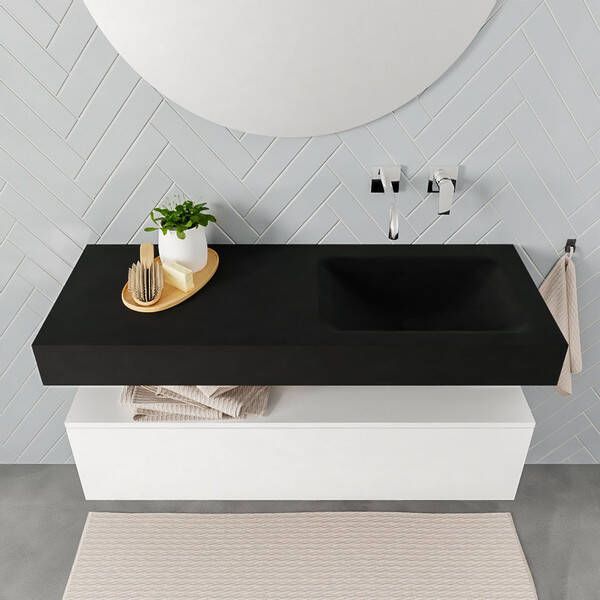 Aqua Splash Badkamermeubel AQS Ibiza 120 cm Mat Wit Solid Surface Wastafel Mat Zwart Badmeubel Ibiza 120 cm Mat Wit Spoelbak Midden Mat Zwart (0 - Foto 4