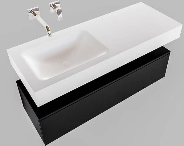 Aqua Splash Badkamermeubel AQS Ibiza 120 cm Solid Surface Mat Zwart Wastafel Mat Wit Badmeubel Ibiza 120 cm Mat Zwart Spoelbak Midden Mat Wit (0 - Foto 2
