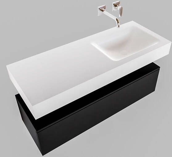 Aqua Splash Badkamermeubel AQS Ibiza 120 cm Solid Surface Mat Zwart Wastafel Mat Wit Badmeubel Ibiza 120 cm Mat Zwart Spoelbak Midden Mat Wit (0