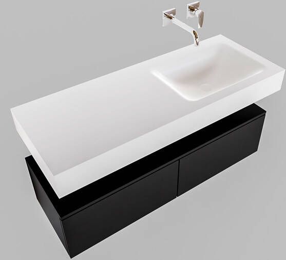Aqua Splash Badkamermeubel AQS Ibiza 120 cm Solid Surface Mat Zwart Twee Soft-Close Lades Wastafel Mat Wit Badmeubel Ibiza 120 cm Mat Zwart Twee