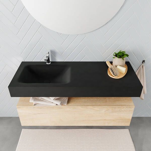 Aqua Splash Badkamermeubel AQS Ibiza 120 cm Washed Oak Solid Surface Wastafel Mat Zwart Badmeubel Ibiza 120 cm Washed Oak Spoelbak Midden Mat Zwart - Foto 2