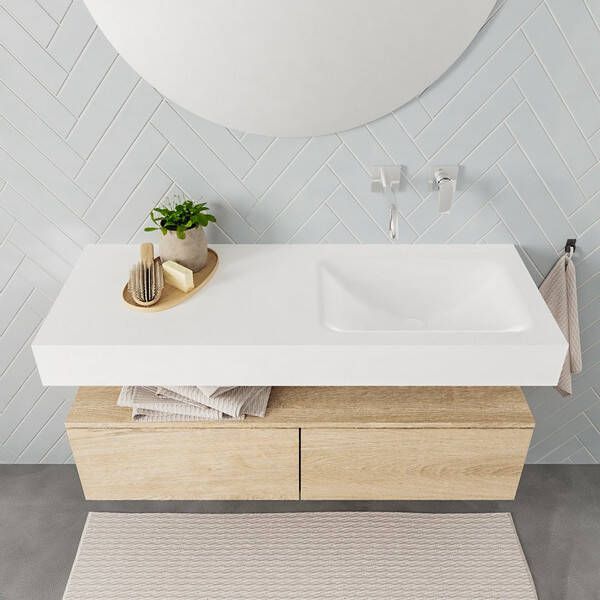 Aqua Splash Badkamermeubel AQS Ibiza 120 cm Washed Oak Twee Soft-Close Lades Solid Surface Wastafel Mat Wit Badmeubel Ibiza 120 cm Washed Oak Twee - Foto 3