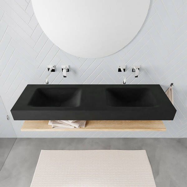 Aqua Splash Badkamermeubel AQS Ibiza 150 cm met Washed Oak Planchet Solid Surface Wastafel Mat Zwart Badmeubel Ibiza 150 cm Washed Oak Planchet