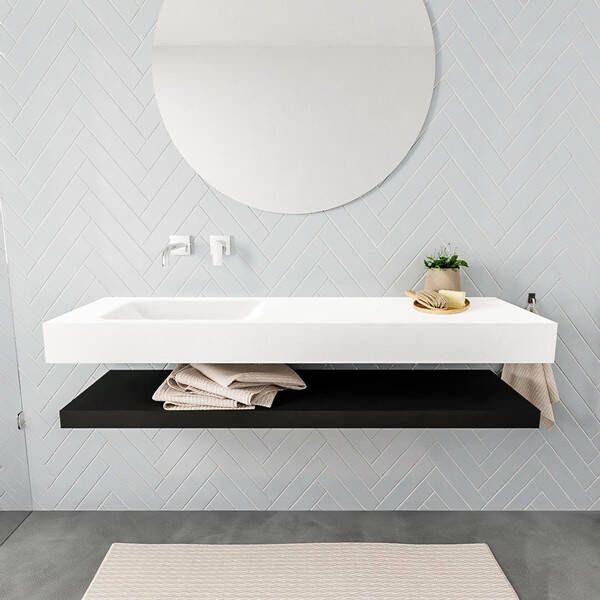 Aqua Splash Badkamermeubel AQS Ibiza 150 cm met Mat Zwart Planchet Solid Surface Wastafel Mat Wit Badmeubel Ibiza 150 cm Solid Surface Planchet Mat - Foto 2