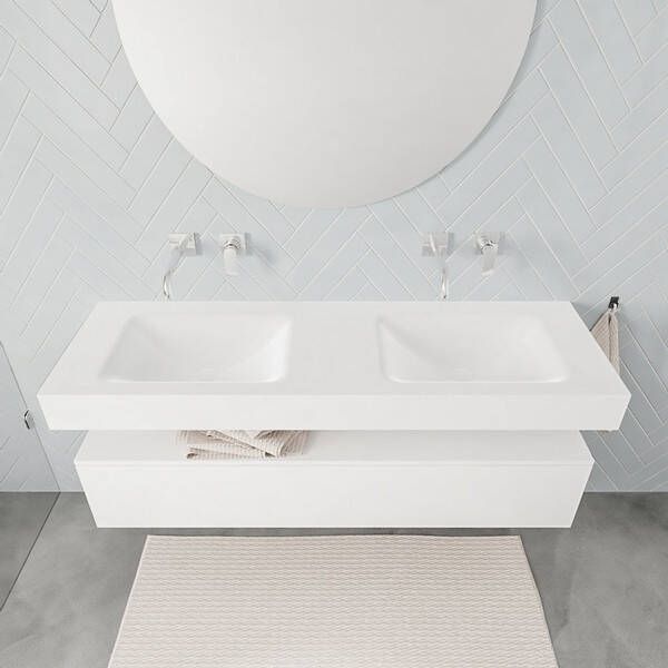 Aqua Splash Badkamermeubel AQS Ibiza 150 cm Soft-Close Lade Solid Surface Wastafel Mat Wit Badmeubel Ibiza 150 cm Spoelbak Midden Mat Wit (0 - Foto 2