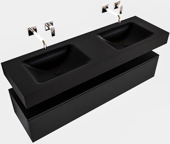 Aqua Splash Badkamermeubel AQS Ibiza 150 cm Solid Surface Wastafel Mat Zwart Badmeubel Ibiza 150 cm Spoelbak Midden Mat Zwart (0 Kraangaten) - Foto 2