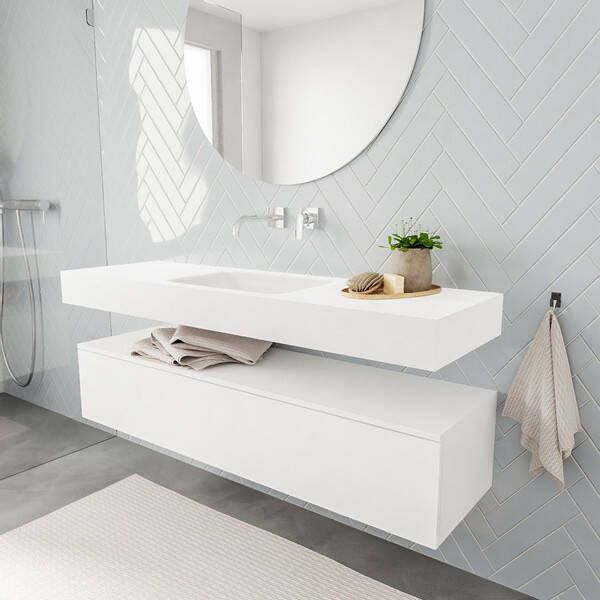 Aqua Splash Badkamermeubel AQS Ibiza 150 cm Soft-Close Lade Solid Surface Wastafel Mat Wit Badmeubel Ibiza 150 cm Spoelbak Midden Mat Wit (0
