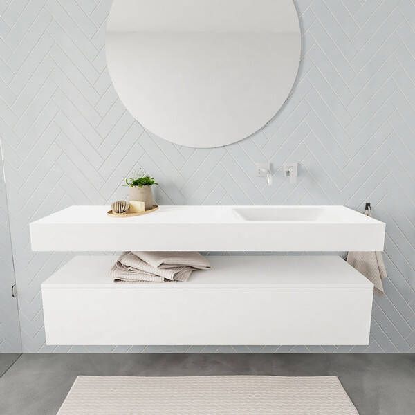 Aqua Splash Badkamermeubel AQS Ibiza 150 cm Soft-Close Lade Solid Surface Wastafel Mat Wit Badmeubel Ibiza 150 cm Spoelbak Midden Mat Wit (0 - Foto 3