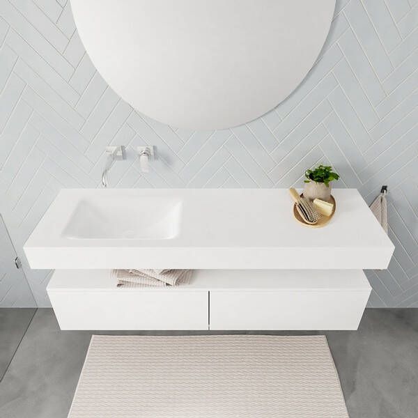 Aqua Splash Badkamermeubel AQS Ibiza 150 cm Twee Soft-Close Lades Solid Surface Wastafel Mat Wit Badmeubel Ibiza 150 cm Twee Lades Spoelbak Midden - Foto 2