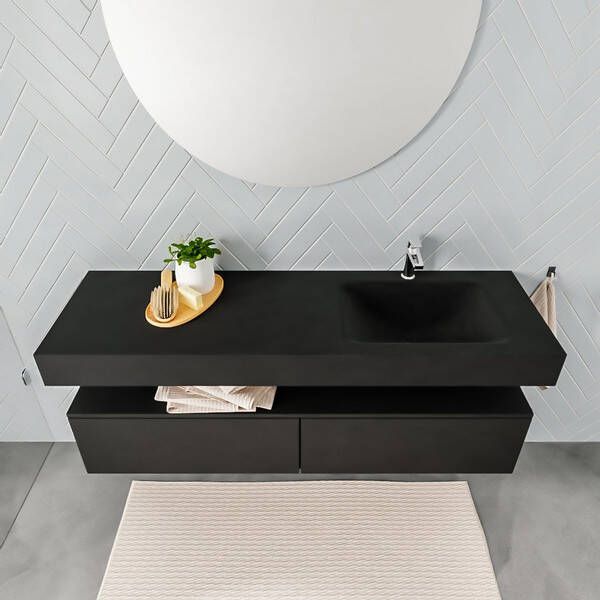 Aqua Splash Badkamermeubel AQS Ibiza 150 cm Twee Soft-Close Lades Solid Surface Wastafel Mat Zwart Badmeubel Ibiza 150 cm Twee Lades Spoelbak Midden - Foto 2