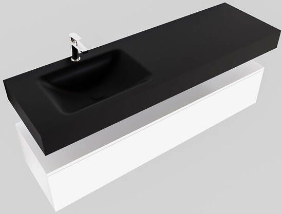 Aqua Splash Badkamermeubel AQS Ibiza 150 cm Mat Wit Solid Surface Wastafel Mat Zwart Badmeubel Ibiza 150 cm Mat Wit Spoelbak Midden Mat Zwart (0 - Foto 3