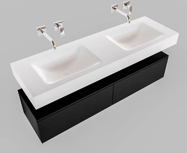 Aqua Splash Badkamermeubel AQS Ibiza 150 cm Solid Surface Mat Zwart Twee Soft-Close Lades Wastafel Mat Wit Badmeubel Ibiza 150 cm Mat Zwart Twee - Foto 2