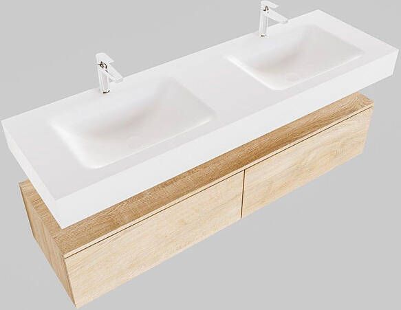 Aqua Splash Badkamermeubel AQS Ibiza 150 cm Washed Oak Twee Soft-Close Lades Solid Surface Wastafel Mat Wit Badmeubel Ibiza 150 cm Washed Oak Twee - Foto 3